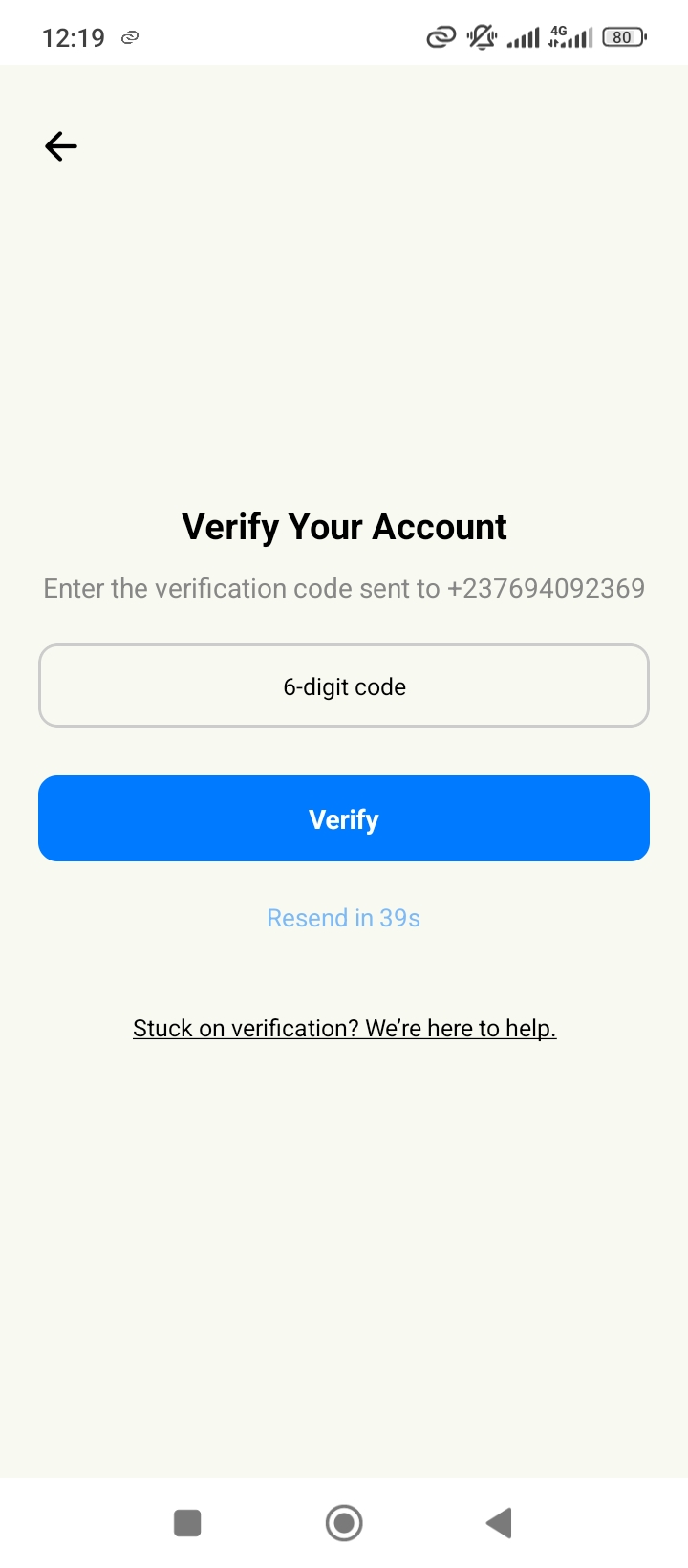 Dokseed OTP verification screen