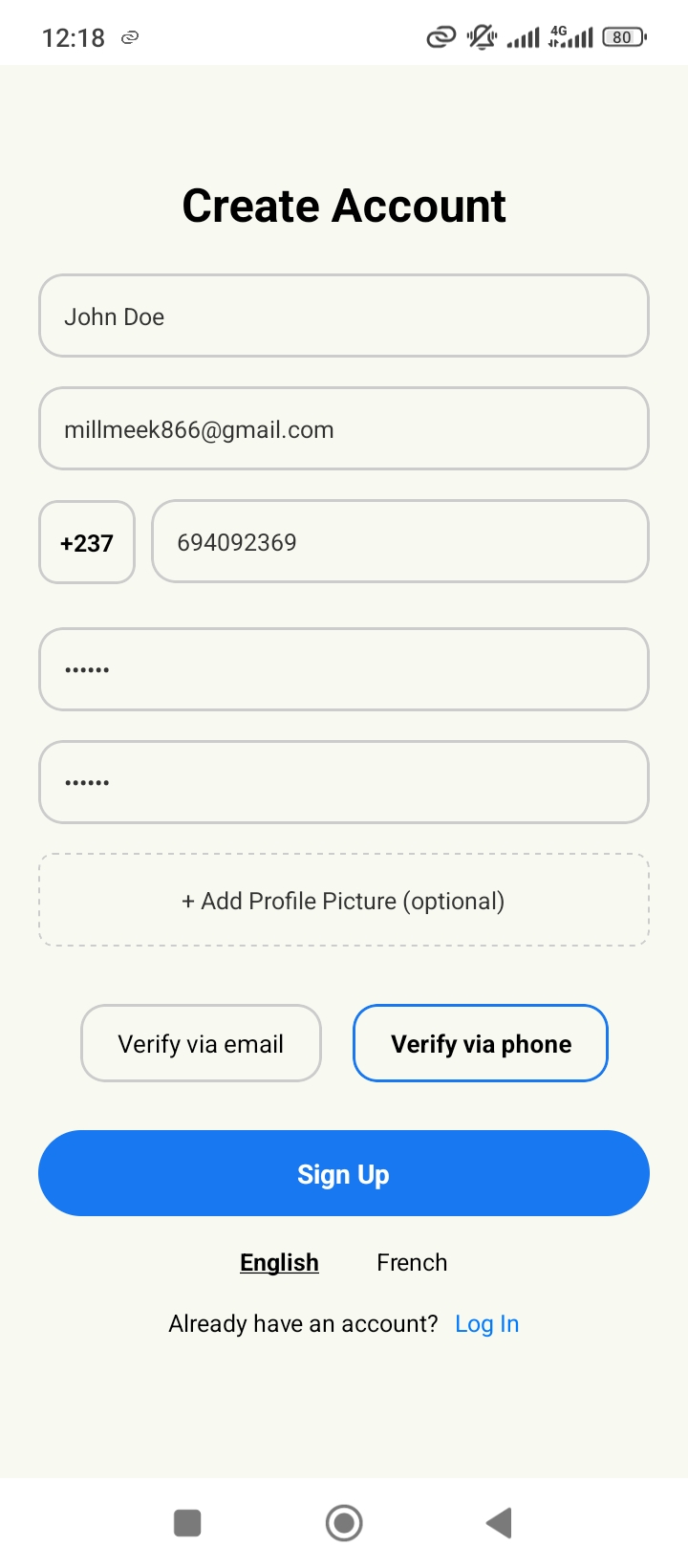 Dokseed sign-up screen